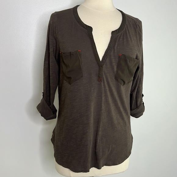 Anthropologie Gray Postmark Roll-tab Long Sleeve Tee Shirt, size large - Picture 8 of 11